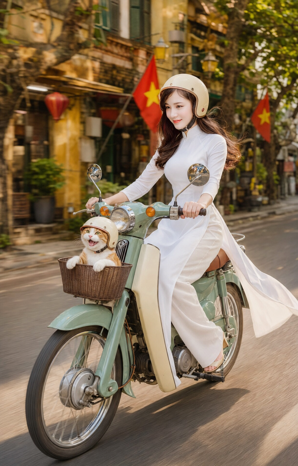 Riding through Hà Nội in an áo dài